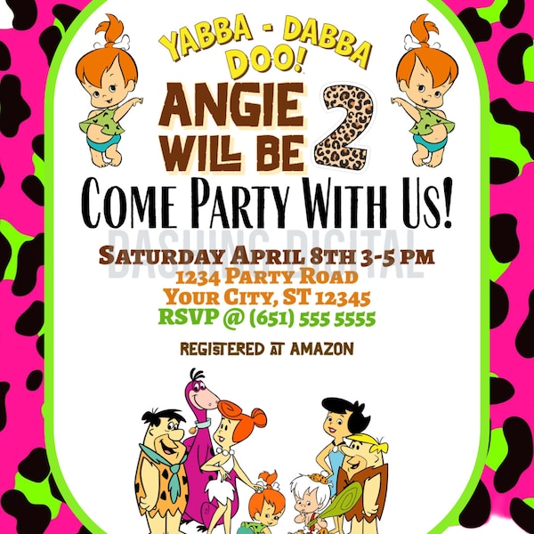 Pebbles Flinstones Party Invite