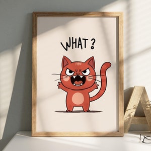 Stampa artistica da parete con gatto rosso divertente, download digitale per gli amanti dei gatti arrabbiati, stampabile per decorazioni per la casa giocose, poster con disegno stravagante per la cameretta dei bambini