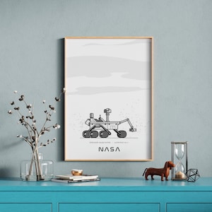 Curiosity Mars Rover Wall Art, NASA Mars Explore Mission Printable Art, Martian Exploration, Landing Curiosity On Mars Print, NASA Robotic