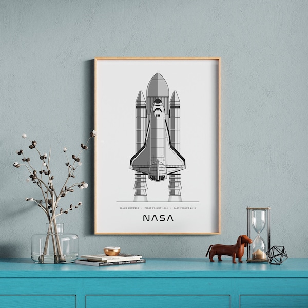 Space Shuttle Wall Art, NASA Poster, Printable Space Art, Space Shuttle Launch Pad Art Print, Spaceship Art, Rocket Space Shuttle Wall Decor