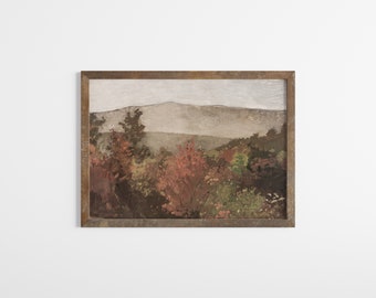 Vintage Autumn Landscape Oil Painting, Vintage Farmhouse Painting, Digital Printable Antique Art Gallery, Muted Landscape Wall Art Prints