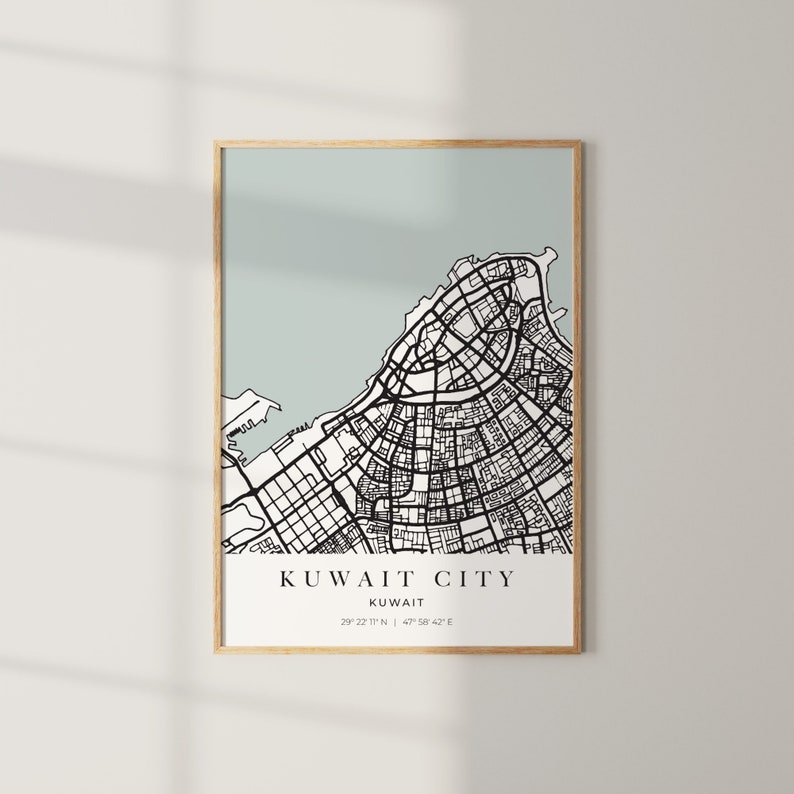 Kuwait City Wall Art, Digital Map Poster of Kuwait, Kuwait Map Print
