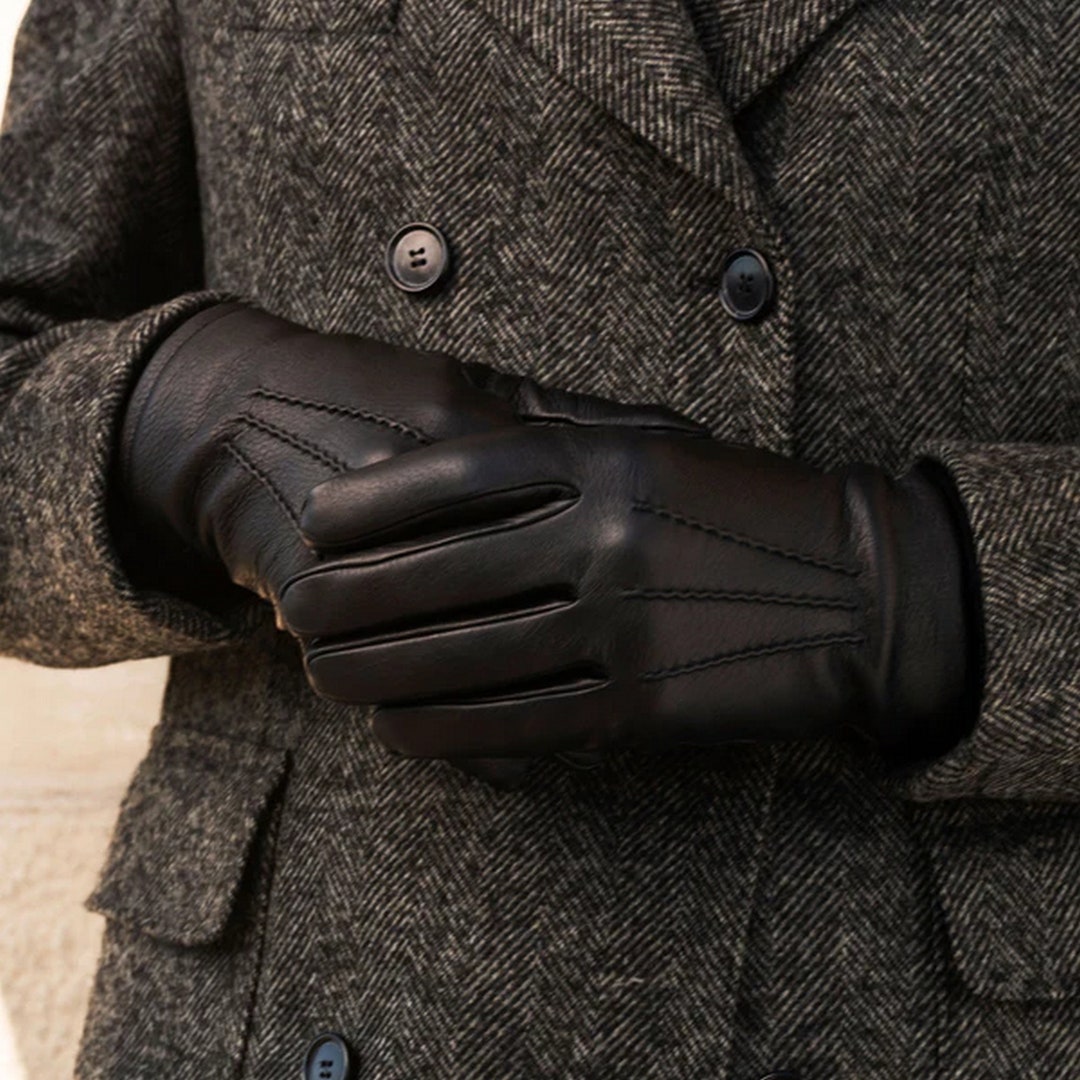 Leather Winter Gloves Men Black Leather Gloves Mens Leather Etsy UK