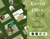 Green Olive Food Instagram Templates: Canva Social Media Kit (Digital Download)