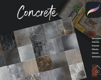 Procreate Concrete Cement Brush Stamp Design Interior Sketch Blocks