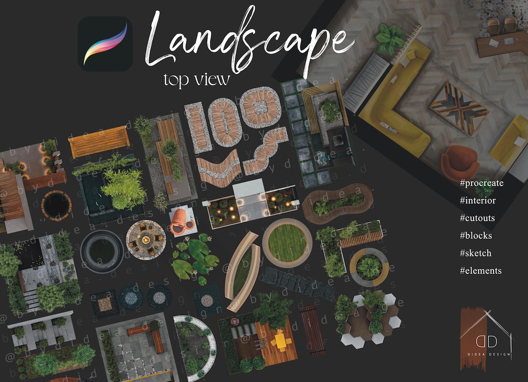 Procreate Landscape Garden Cutouts Interior Design Sketch Blocks Etsy