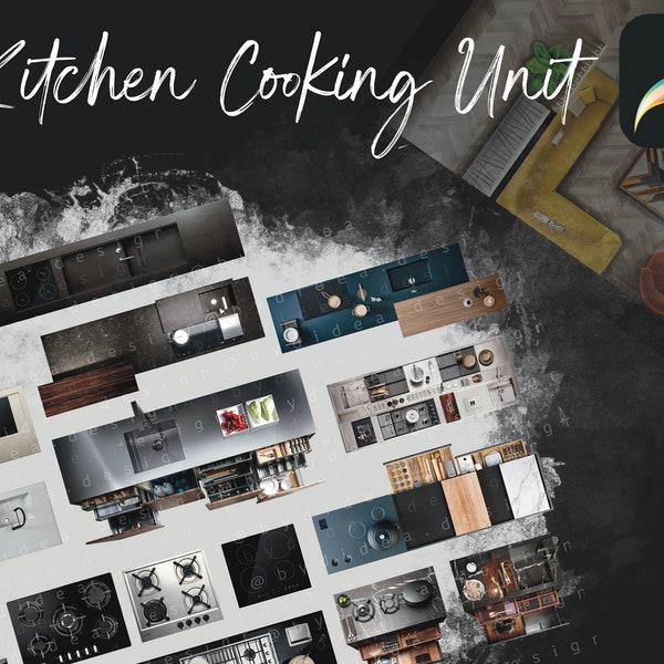 Procreate Innendesign-Innenraum-Küchen-Kocheinheit-Ausschnitte
