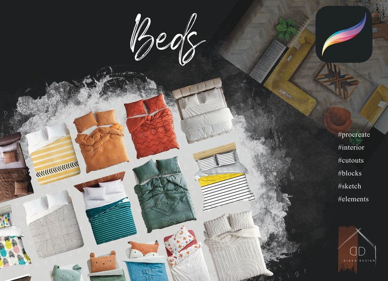 Procreate Beds Cutouts Interior Design Interior Sketch Blocks - Etsy