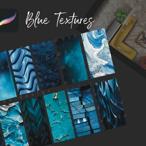 Könnte beinhalten: Eine Sammlung von 10 blauen digitalen Texturen, perfekt, um Ihren Designprojekten Tiefe und visuelles Interesse zu verleihen. Die Texturen umfassen abstrakte Muster, geometrische Formen und abgenutzte Oberflächen.
