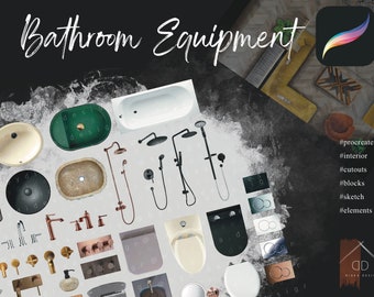 Procreate Interior Design Bathroom Equipment Interior Sketch Blocks Mockup Cutouts