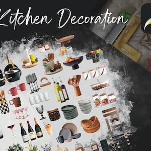 Könnte beinhalten: Eine Sammlung von Küchendeko-Elementen, darunter Töpfe, Pfannen, Gläser, Schalen, Gläser und andere Gegenstände. Das Bild ist mit den Hashtags #interior, #cutouts, #blocks, #sketch und #elements gekennzeichnet.