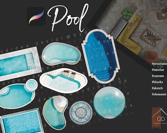 Procreate Pool Ausschnitte: Interior Design Skizze (Digitaler Download)
