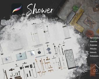 Procreate Shower Bathroom  Cutouts Design Interior Sketch
