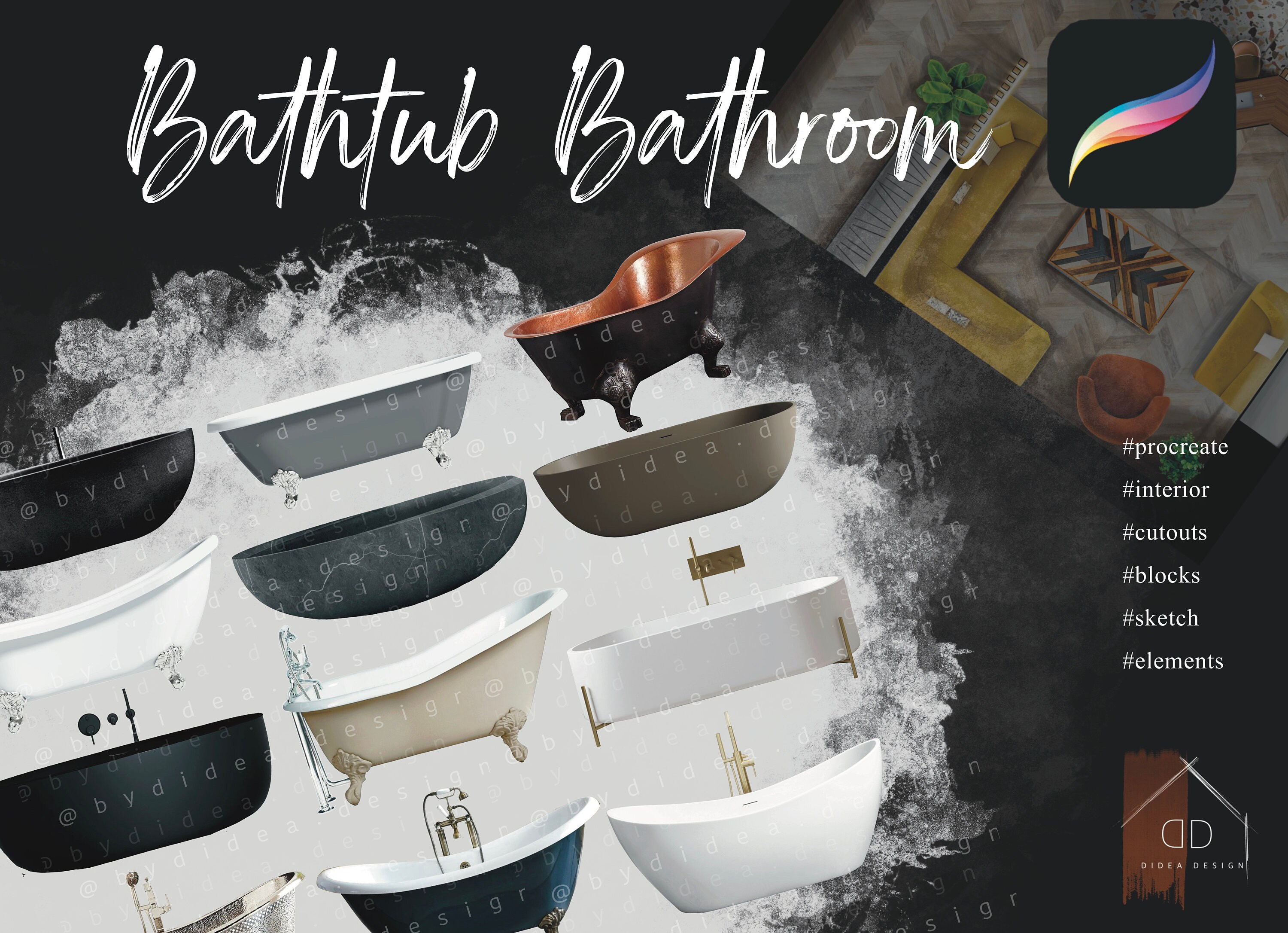 Procreate Interior Design Bathroom Equipment Bathtubs Interior Sketch ...