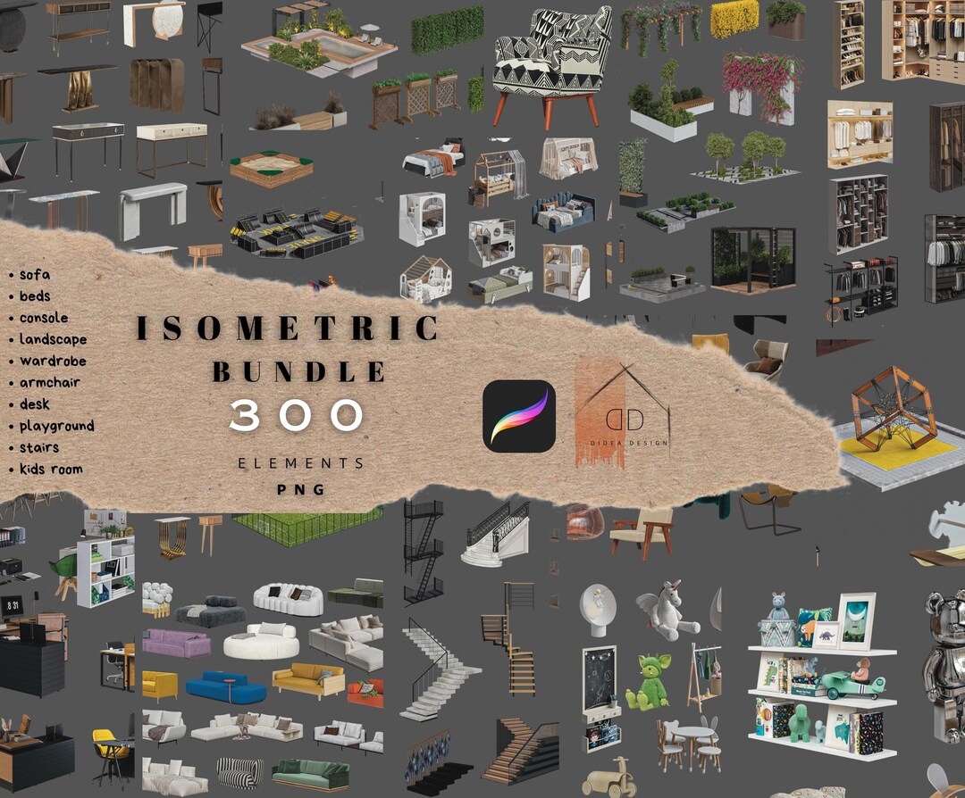 Procreate Isometric Bundle Cutouts PNG Elements Sketch Blocks - Etsy