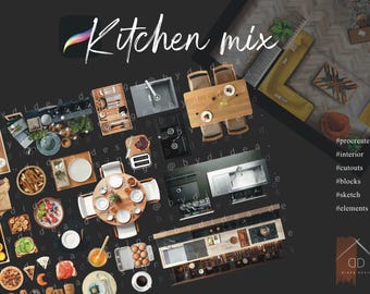 Procreate Küchenmix Dekoration Ausstattung Schränke Ausschnitte Sketch Blocks Elements