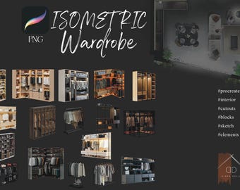 Procreate Isometric Wardrobe Furniture Cutouts Sketch Blocks Elements