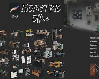 Procreate Cutouts Isometric Office Furniture Interior Design Sketch Blocks Elements