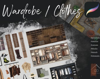 Procreate Wardrobe Clothes Accessories Cutouts Interior Design Interior Sketch
