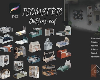 Procreate Isometric Bed Kids Furniture Cutouts Sketch Blocks Elements