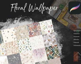 Procreate Floral Wallpaper Cutouts  Interior Home Sketch Blocks Elements