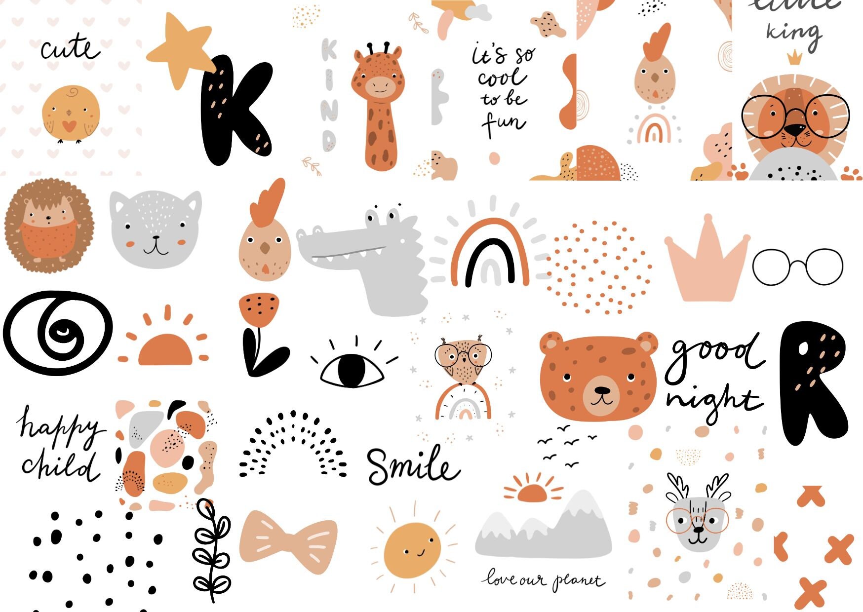 Abstract Baby Clipart, Nursery Animal Clipart, Baby Shower PNG ...