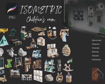 Procreate Isometric Kids Room Decor Furniture Cutouts Sketch Blocks Elements
