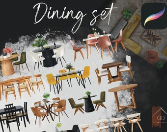 Procreate Interior Design Dining Set Table and Chairs Sketch  Cutouts