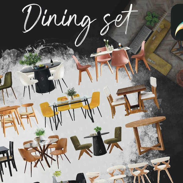 Procreate Interior Design Dining Set Table and Chairs Sketch Blocks Cutouts