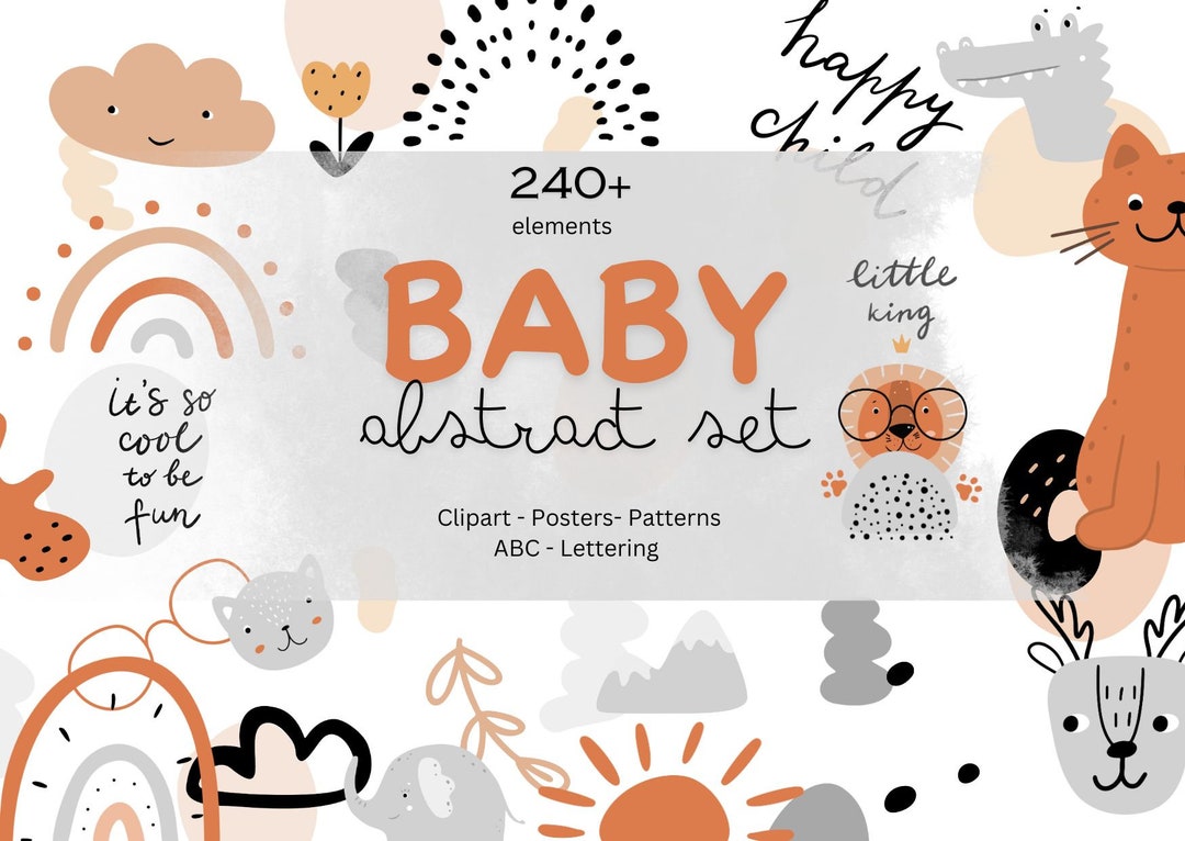 Abstract Baby Clipart, Nursery Animal Clipart, Baby Shower PNG ...