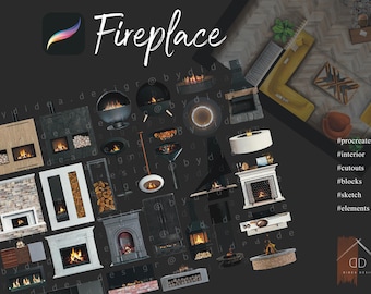 Procreate Fireplace Fire pit  Cutouts Interior Design Sketch Blocks