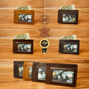 Cartera de cuero delgada: 6 ranuras para tarjetas, ventana para identificación, compartimento para dinero: compacta, elegante y funcional: perfecta para el uso diario