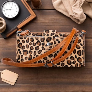 Cartera de piel de leopardo para mujer, bolso bandolera de piel, funda para teléfono de 6,5 pulgadas, ranuras para tarjetas y compartimento con cremallera, regalo para mujer.