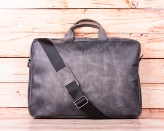 Leather Messenger Bag with Shoulder Strap (13-16 inch) - Unisex Laptop Case for Work - Men & Women's Crossbody Briefcase
