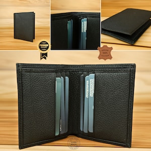 Cartera de cuero minimalista, artesanía genuina personalizada, regalo perfecto para un día especial, cartera de cuero con tarjetero elegante y simple