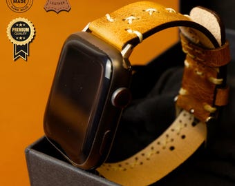 Handgemaakte leren Apple Watch-band, eenvoudig te bevestigen