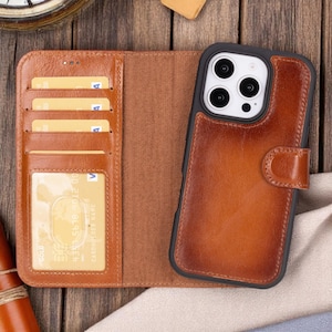 Funda de cuero tipo billetera para iPhone 16/16 Pro/16 Plus/16 Pro Max, tarjetero desmontable con RFID para iPhone 16