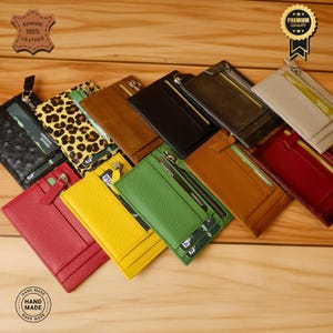 Porta carte in vera pelle, portafoglio con scomparti per carte e contanti, sezione con cerniera, design compatto elegante e resistente, San Valentino