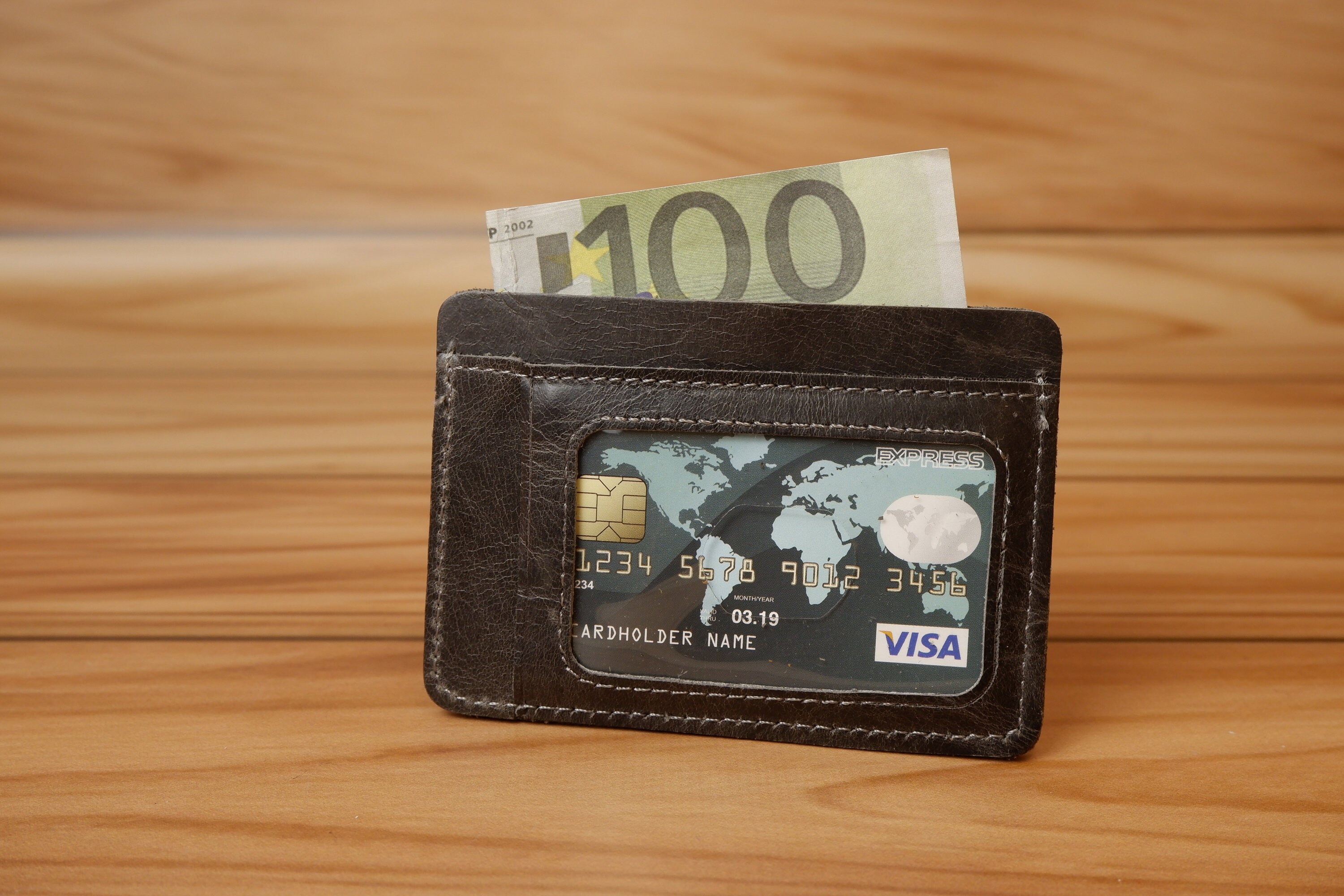 Slim Leather Wallet - 6 Card Slots, ID Window, Money