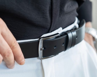 Premium 100% Geniune Leather Belt – Adjustable Black Belt with A-Grade Metal Buckle, 135 cm (53 in), Customizable with Laser Engraving