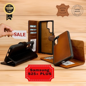 Funda de cuero para Samsung Galaxy S25+ PLUS con tarjetero, billetera magnética, desmontable, RFID, diseños especiales personalizables para Halloween
