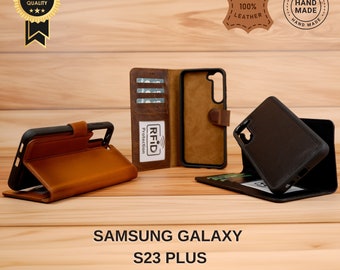 Samsung Galaxy S23 Plus Leather Wallet Case – RFID Protection, Card Slots