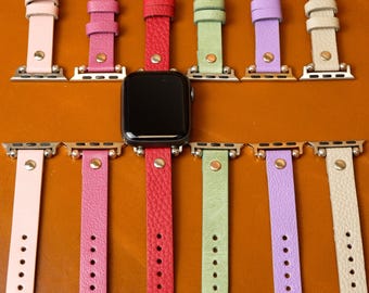 Leren Apple Watch-band, veelkleurige slanke stijl, cadeau voor haar