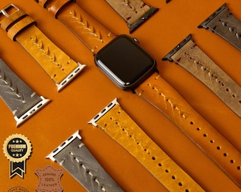 Handgjort Apple Watch-armband i läder, justerbar passform (125-200 mm)