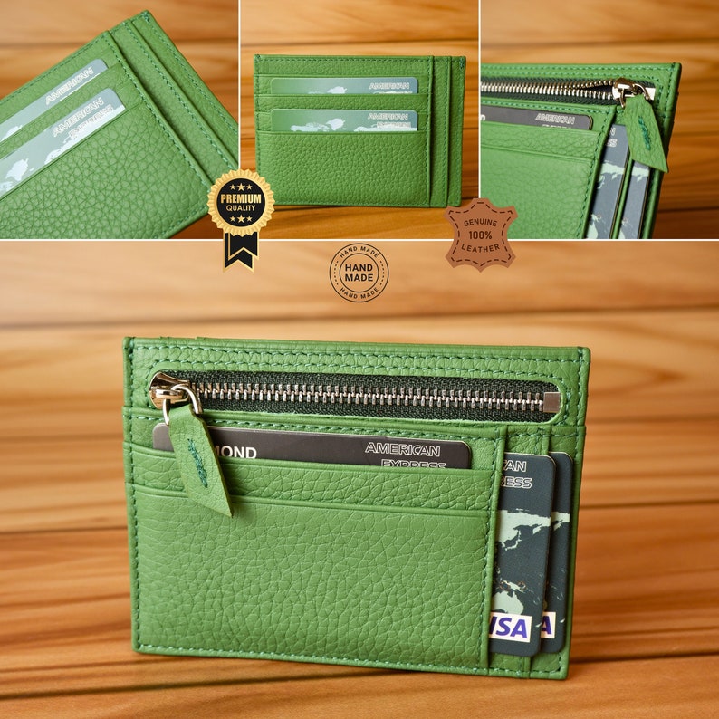 boyfriend gift, wallet, leather wallet, new dad gift, groomsmen gifts, mens wallet, personalized gift, leather gift, green card holder, leather card holder, green zipper card holder, minimalist wallet, birtdhay gift