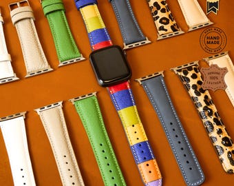 Handgemaakte leren Apple Watch-band, meerkleurig, klassieke stijl