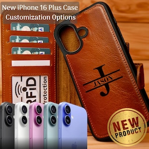 Funda de cuero magnética tipo billetera para iPhone 16+, funda para teléfono desmontable con tarjetero y RFID para iPhone 16