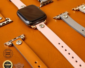 Leather Apple Watch Band for Women, Diamond Accent, Handmade