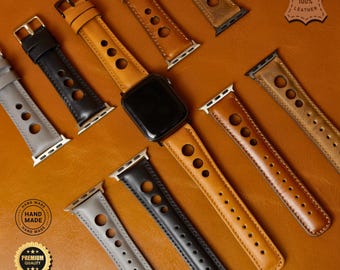 Handmade Leather Apple Watch Band, Perforated Strap