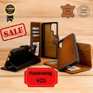 Funda de cuero para Samsung S25 con ranuras para tarjetas, bloqueo RFID, soporte magnético, funda tipo billetera a prueba de golpes, diseño artesanal.